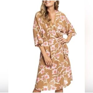 ROXY Privy Places Kimono Tropical Floral Wrap Boho Coastal Cowgirl Dress Size L